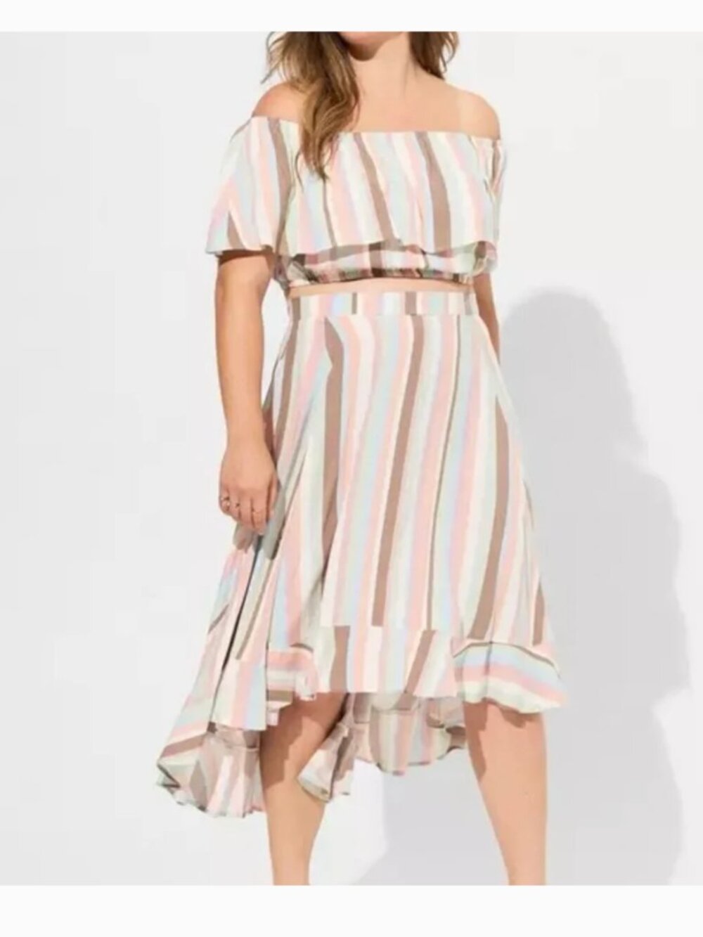 Torrid Size 1 Boho Gauze Off Shoulder Ruffle Midi Skirt Matching Set NWOT